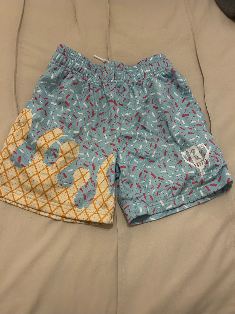 Kids Baseball Lifesryle 101 Blue Ice Cream Cone Print Mesh Shorts